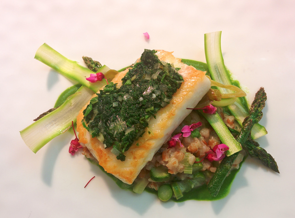 Gramercy Tavern Flounder, Asparagus, Freekah, Lardo