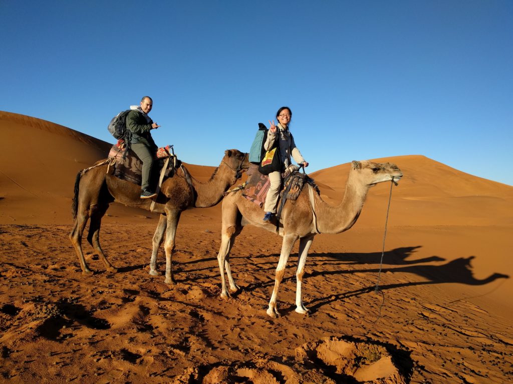 Our camels were named Jimi (Hendrix) and Bob (Marley). They made funny snorts and enjoyed being petted on the nose. Me: Is that camel poop on the ground? Berber guide: Camel chocolat! If you smoke it, you will go flying for 3 days! 