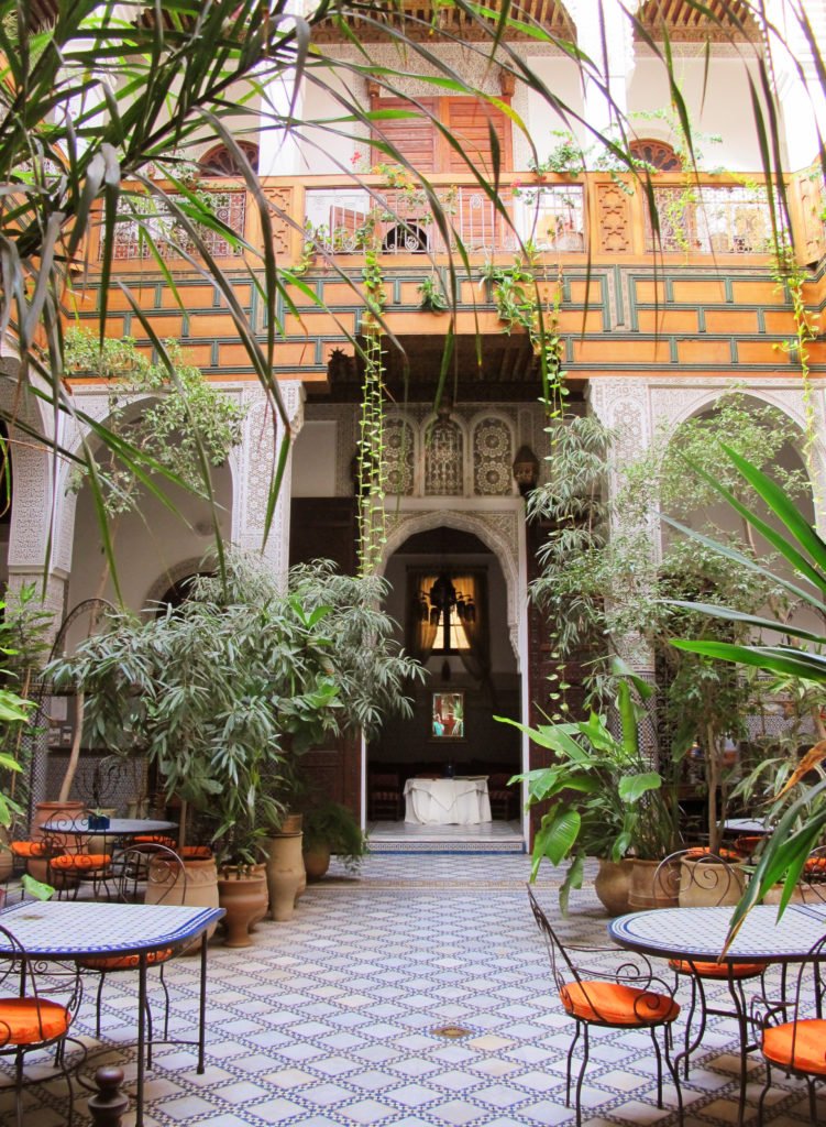 Traditional tiled courtyard in a Moroccan riad